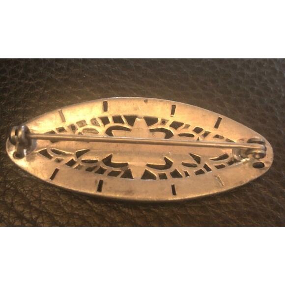 Jeweled Oval Brooch with Crystals Vintage Cutout Filigree - Picture 3 of 3